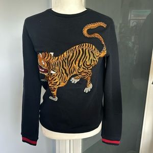 Gucci Kids Tiger Patch Embroidered Navy Blue Sweatshirt